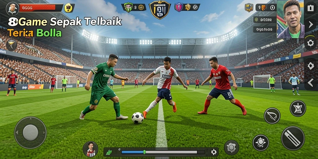 Screenshot gameplay 8G8G dengan aksi di lapangan sepak bola.