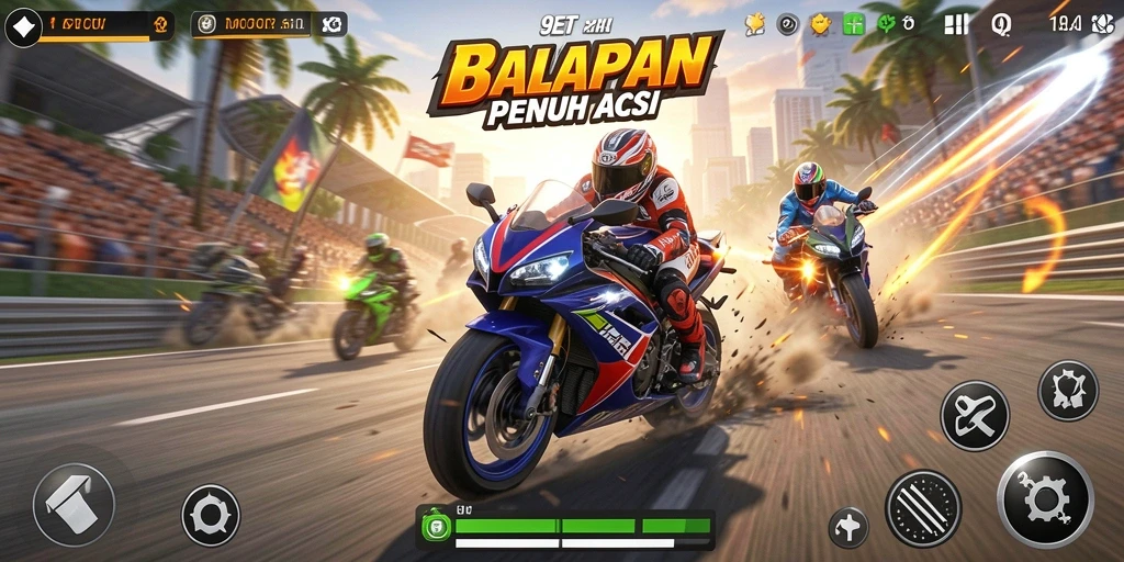 Screenshot 9ET menunjukkan aksi balapan motor yang seru.