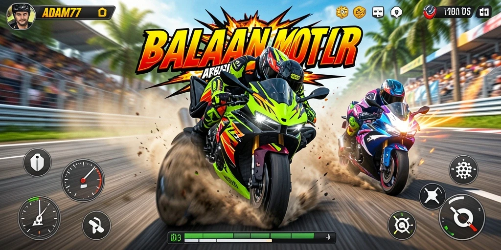 Gameplay ADAM77 yang penuh adrenalin dan balapan seru.