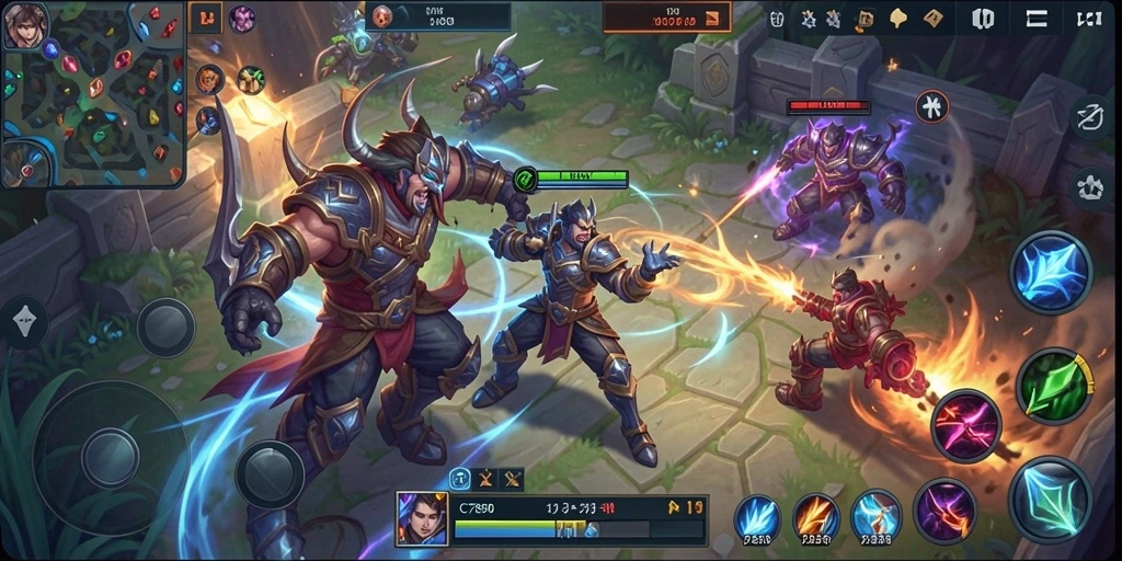 Tangkapan layar menampilkan aksi mendebarkan dalam game MOBA C7890.