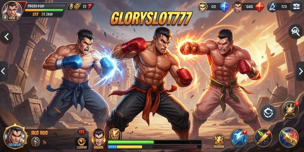 Screenshot GLORYSLOT777 menampilkan aksi pertarungan yang mendebarkan.