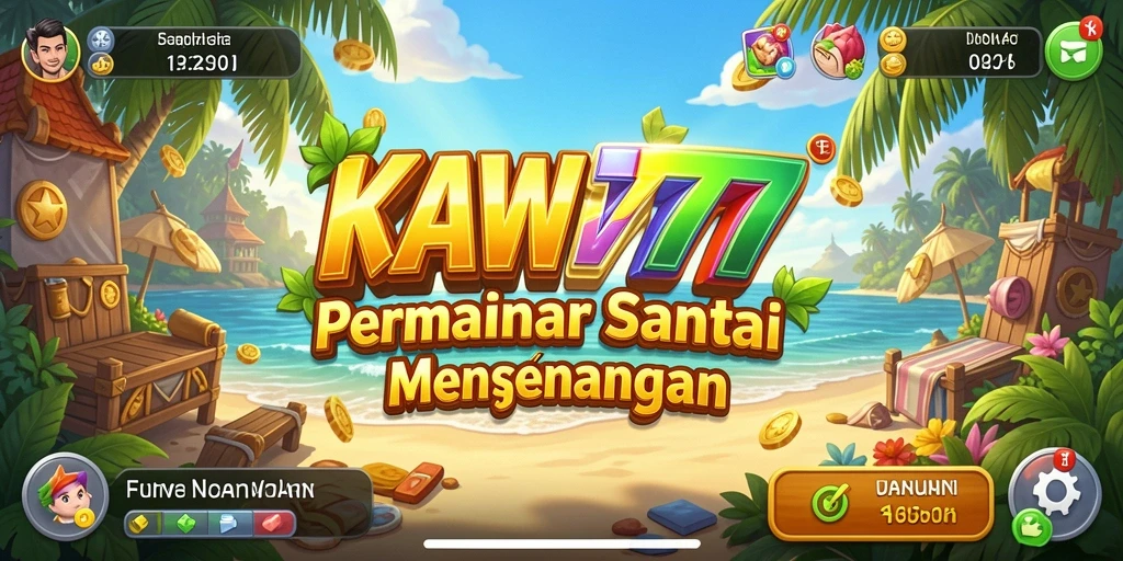 Tampilan gameplay KAWI777 yang penuh warna dan ceria.