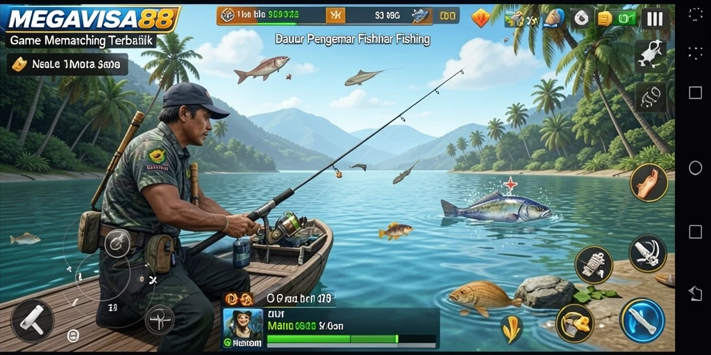 Tampilan gameplay MEGAVISA88 dengan suasana memancing yang menegangkan.