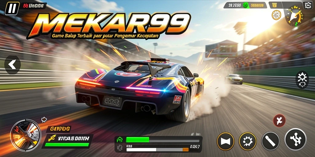 Tampilan gameplay MEKAR99 yang seru dan menegangkan di lintasan balap.