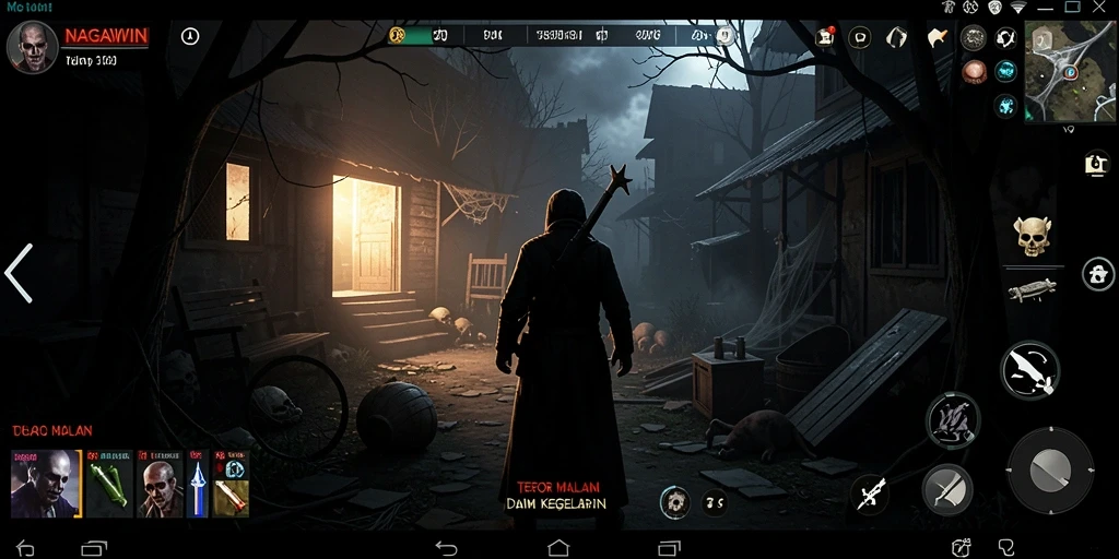 Screenshot menampilkan suasana menakutkan dari gameplay NAGAWIN.