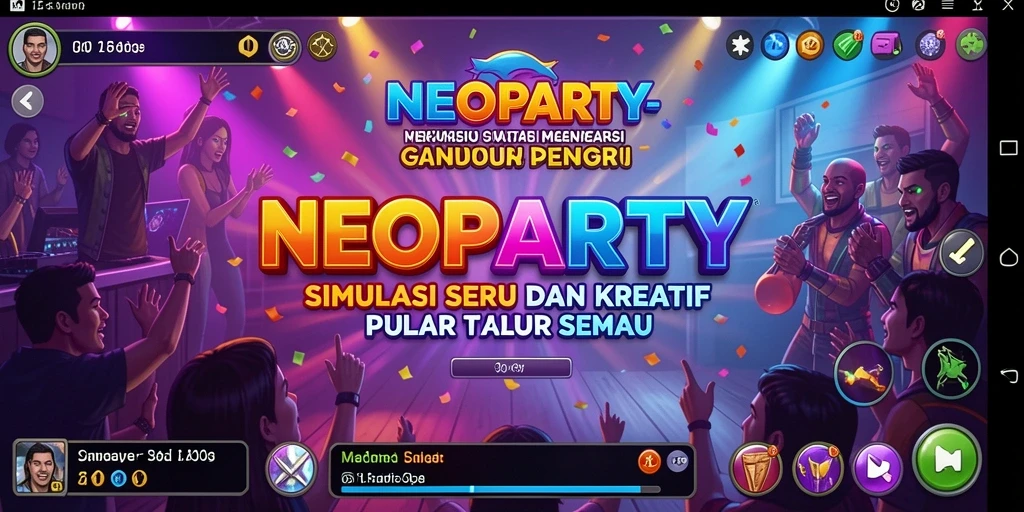 Tampilan gameplay NEOPARTY yang menarik dan penuh warna.
