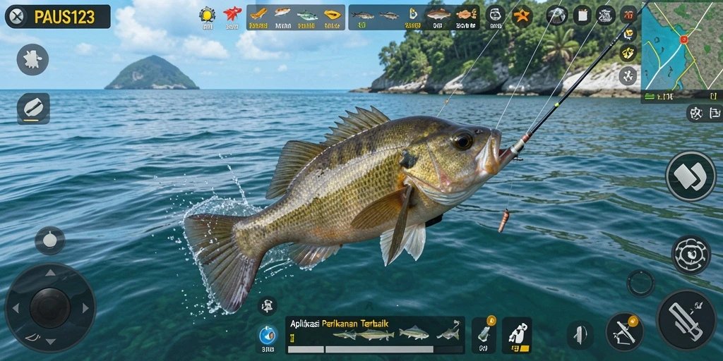 Tangkapan layar gameplay PAUS123 menampilkan suasana memancing yang menakjubkan.