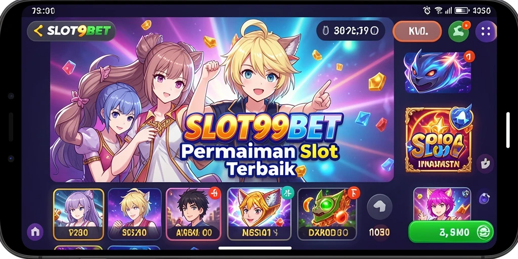 Tampilan gameplay SLOT99BET yang menampilkan karakter anime favorit.